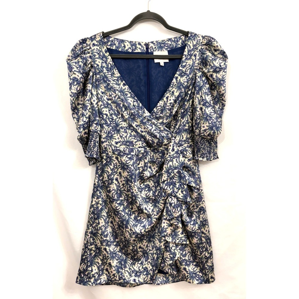 Cinq à Sept Lucinda Blue Green Ruffled Palm Floral Mini Dress Womens Size 6 - Picture 2 of 11